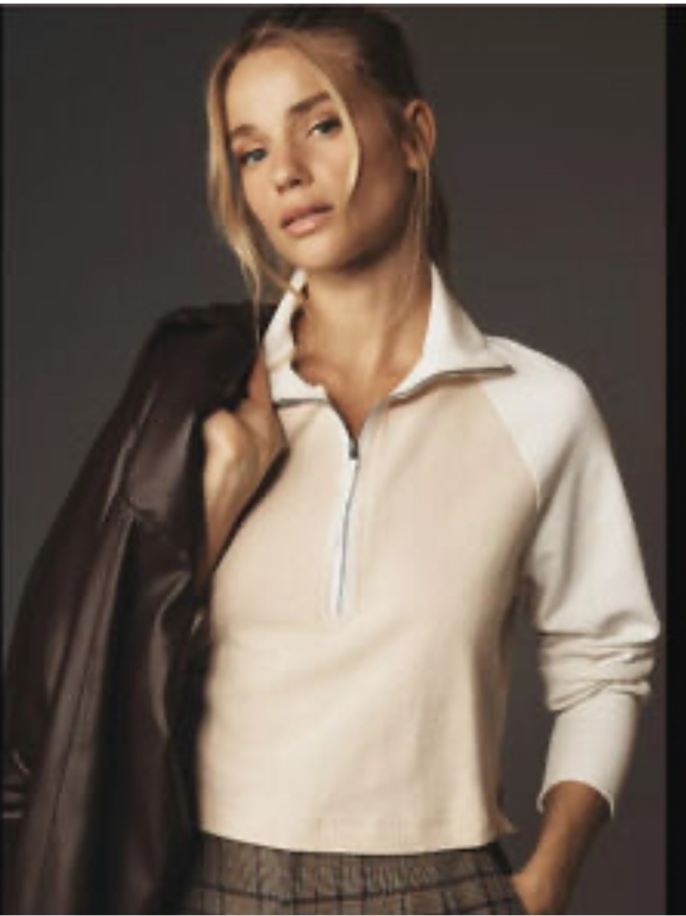 Anthropologie Cropped Half Zipped Pullover